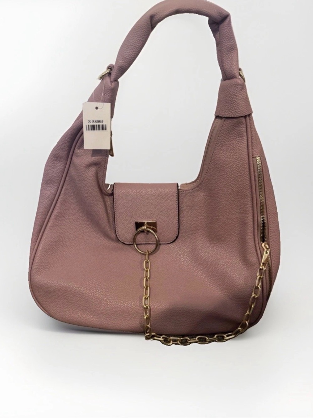 Women's Pink Shoulder Hobo Bag with Gold Chain Accent